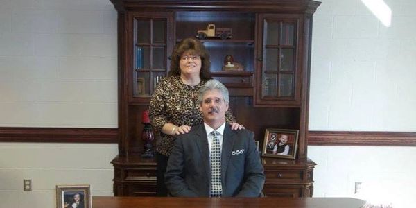 Sweetie and I, in the New Church building at Liberty Baptist Church in Painter AL. Oct. 2011 