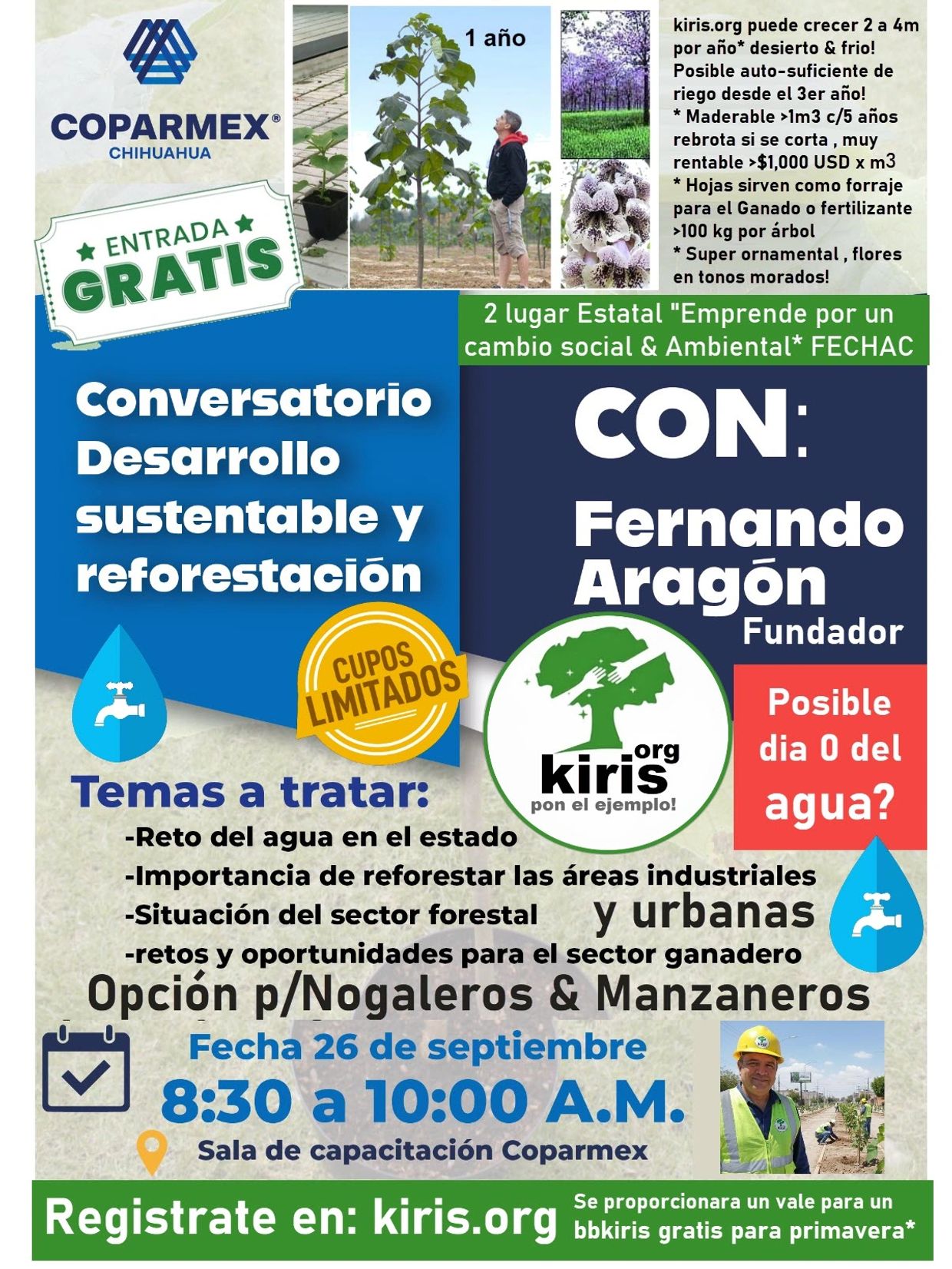 Invitacion a conversatorio de desarrollo sustentable y reforestacion para el Estado de Chihuahua. Co