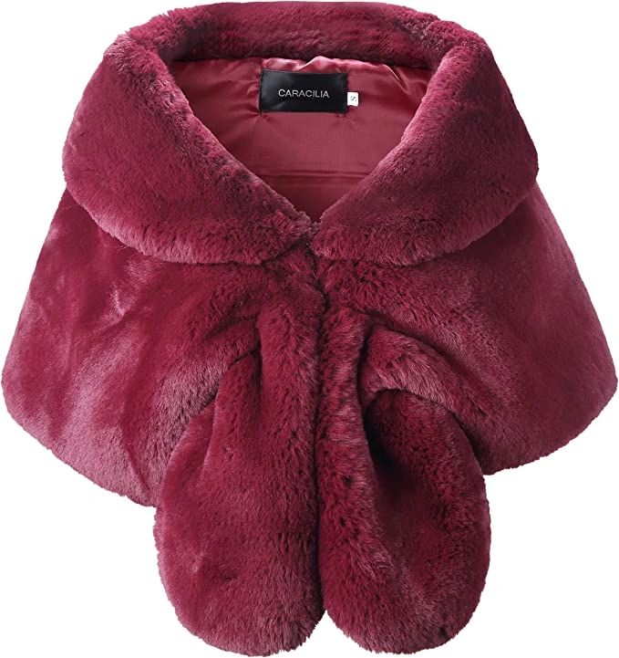 Caracilia Women Luxury Faux Fur Coat Jackets Wrap Cape Shawl for