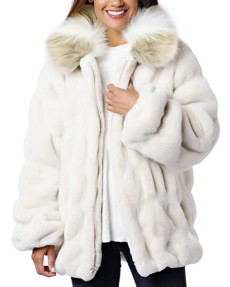 White Faux Fur Snow Stopper Knee-Length Coat (2X) | Fabulous Furs by Fabulous Furs