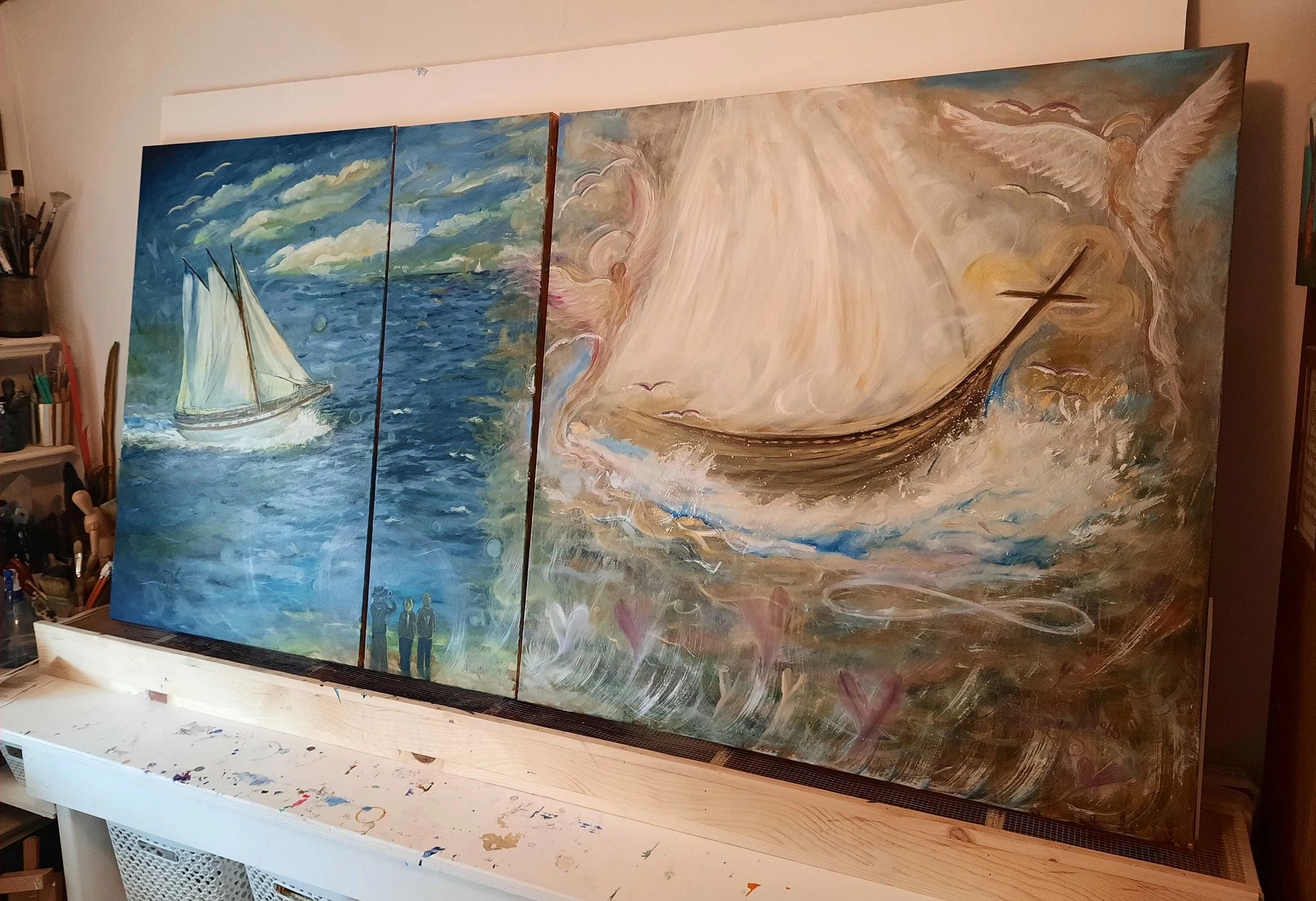 This Triptych in total was 72 inches wide by 36 inches tall on 2 inch thick museum canvases.   