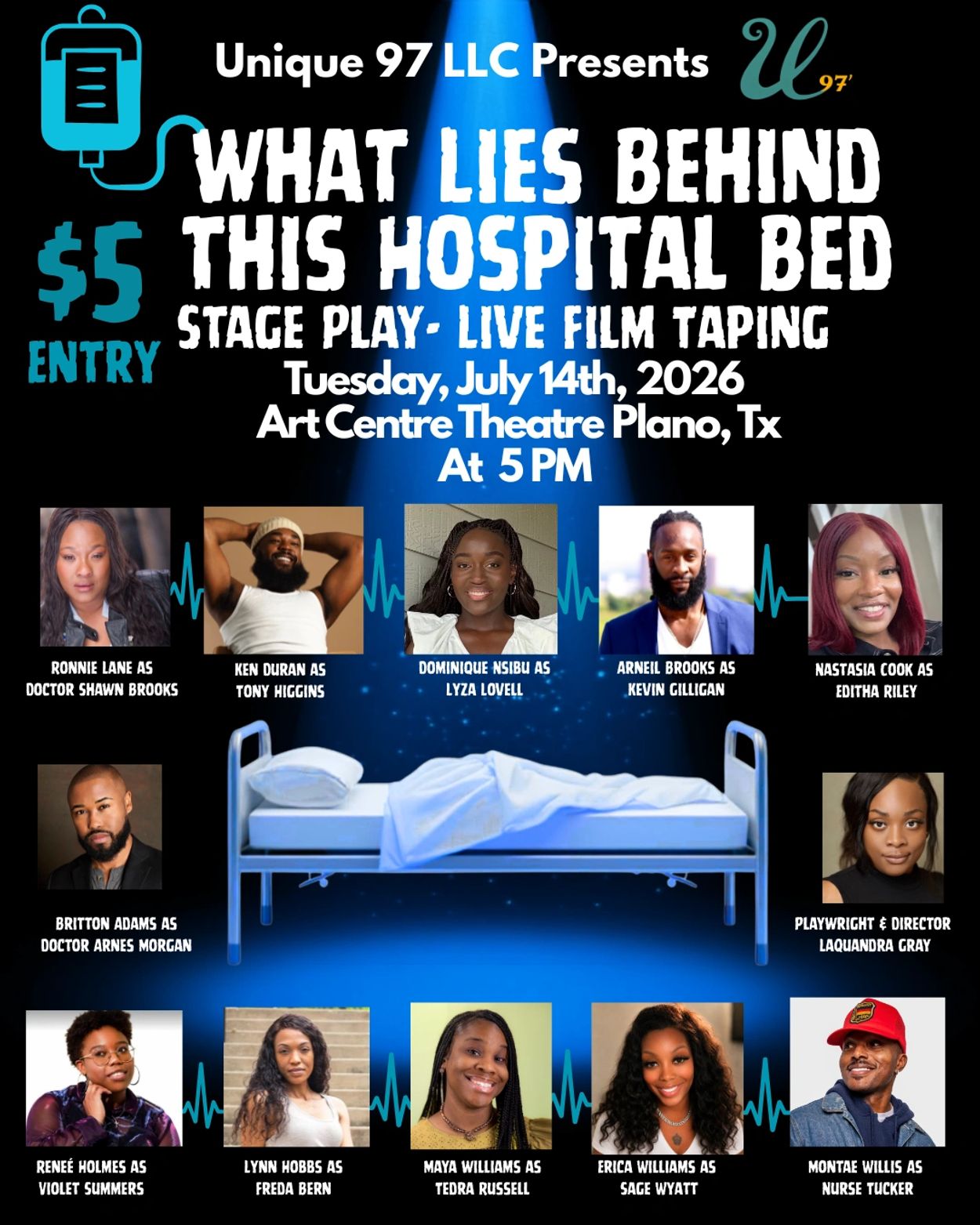 Stage play "What Lies Behind This Hospital Bed" on July 14, 2026, in Plano, TX.