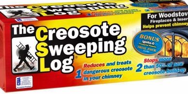 Photo of the creosote sweeping log. It's supposed to burn off the creosote in your fireplace. 