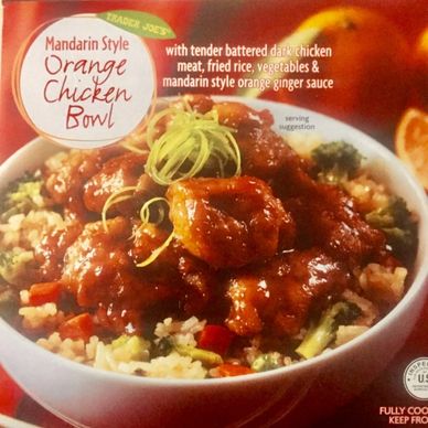 Photo of Trader Joes Orange Chicken Bowl. Frozen food .YUM