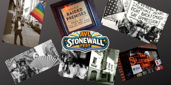 Collage of Stonewall riot and pride celebration images.