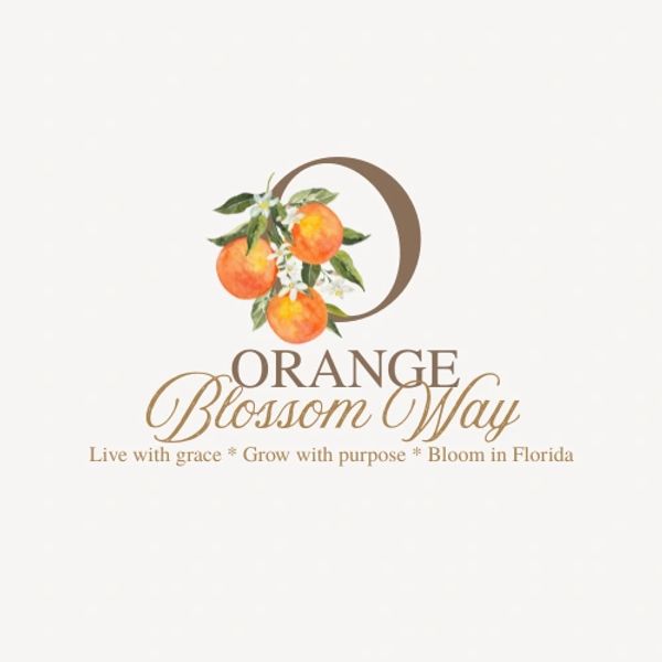 Elegant logo with oranges and floral design for Orange Blossom Way.