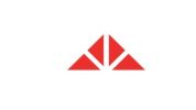 Red geometric logo with four triangular shapes forming a larger triangle.