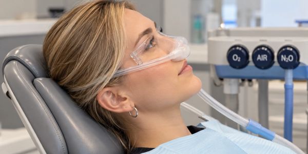 Paciente con mascarilla nasal para sedación con óxido nitroso