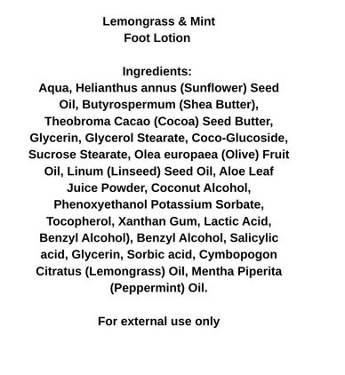 Ingredients for foot mask/lotion 