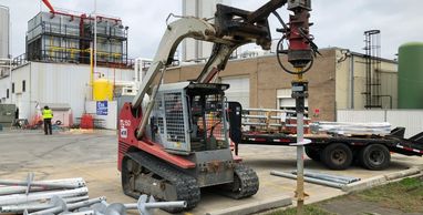 Helical pile installation at Hiland Dairy in Little Rock, Arkansas.