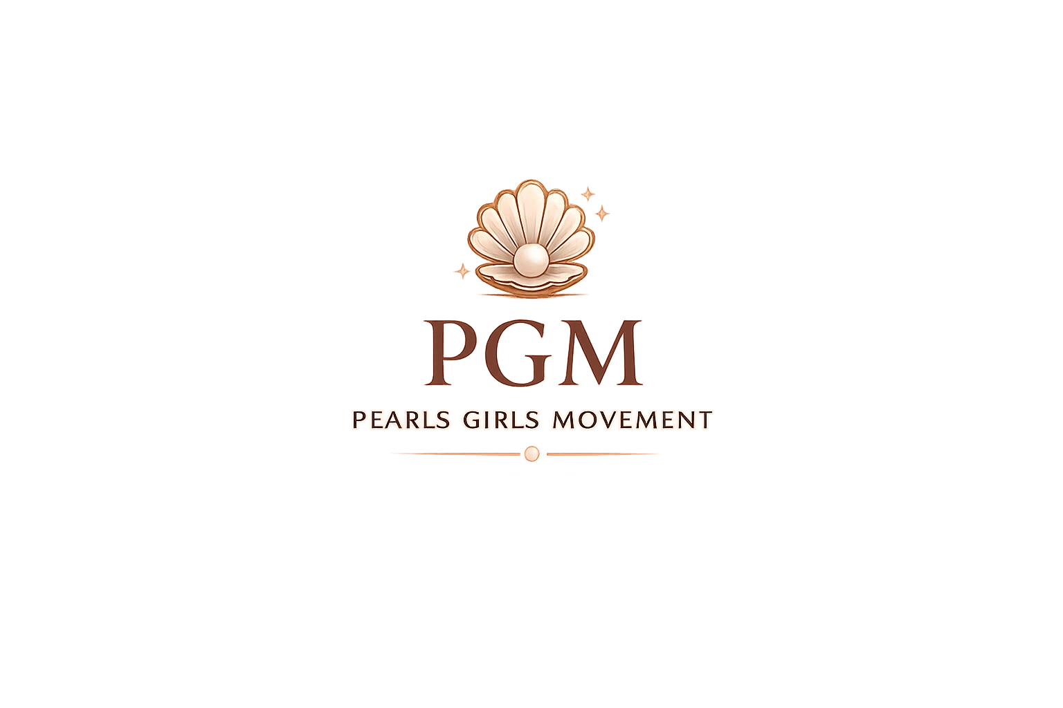 Logo of Pearls Girls Movement with a pearl in a shell on a brown background.