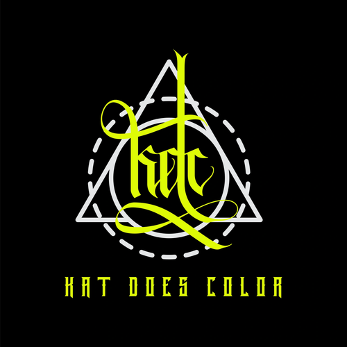 Logo with gothic script and geometric shapes on black background.