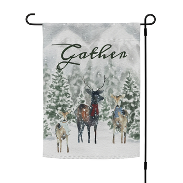 Garden flag with deer and the message gather