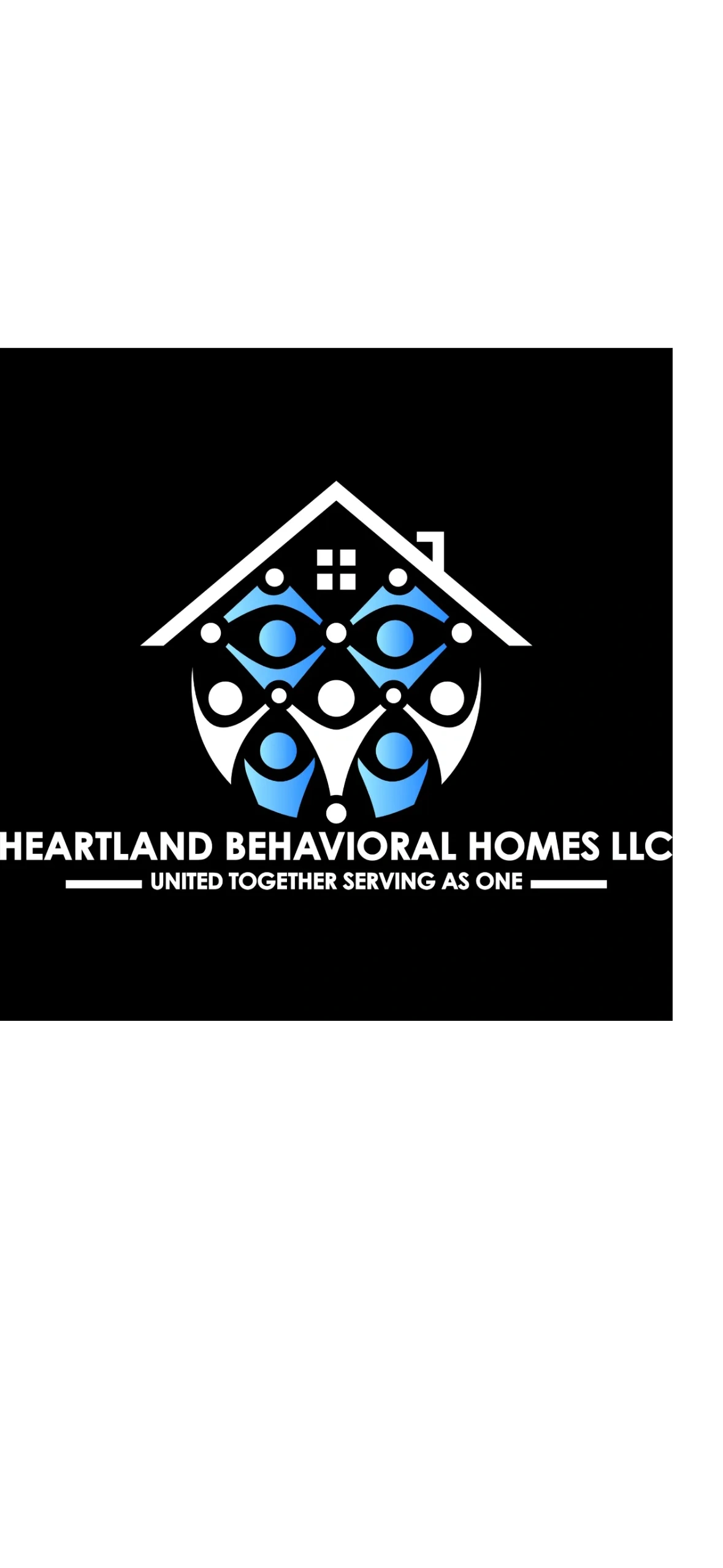 Logo of Heartland Behavioral Homes LLC with blue and white human figures under a house roof.