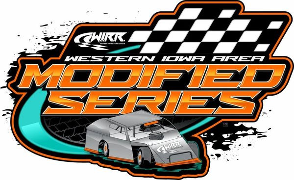 Logo for Western Iowa Area Modified Series with race car and checkered flag.