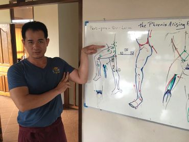 Master Therapist Jared Ruban studying under Suriyan Punyafoo at the Sunshine School of Thai Massage