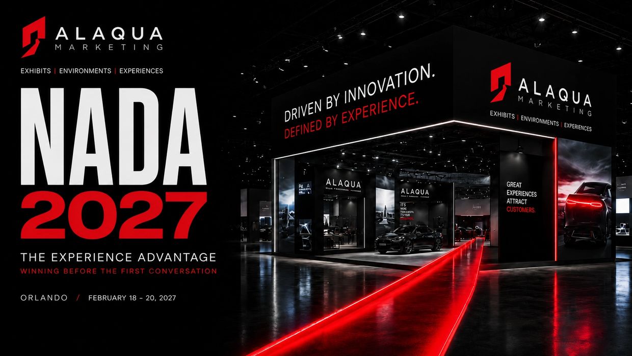 Alaqua Marketing promotional display for NADA 2027 event in Orlando.