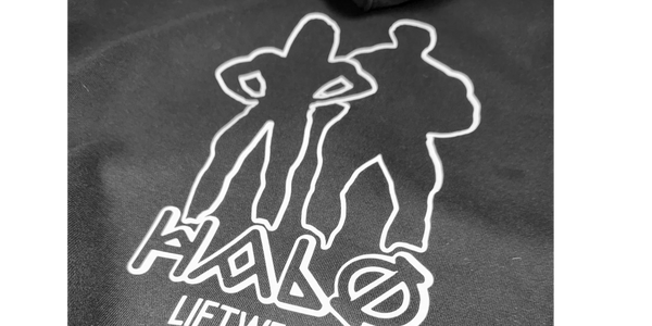 HALO liftwear logo with silhouette of body builders