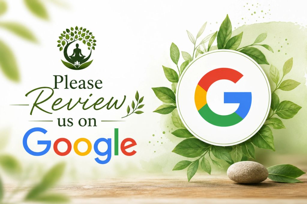 Please review us on Google with a natural, leafy background.