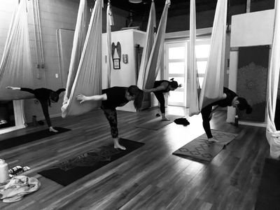 Aerial yoga class Sacred Rebel yoga Studio 