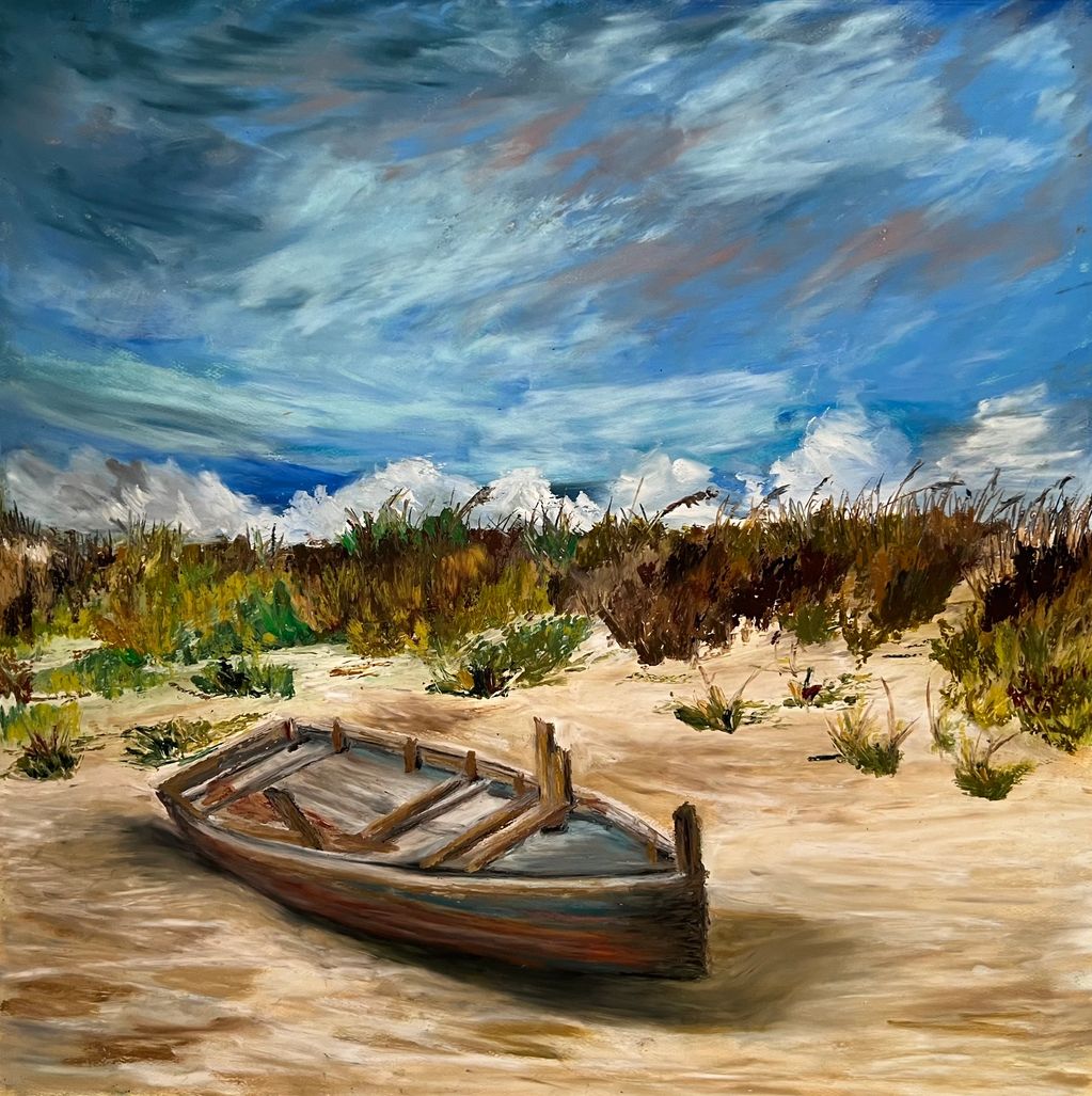 Beached Boat, 2022, Oil pastel on paper