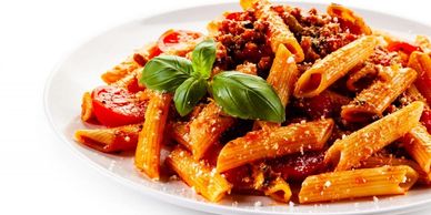 Homemade pasta bar. with 3 types of pasta sauce and 3 proteins. the best time are made.