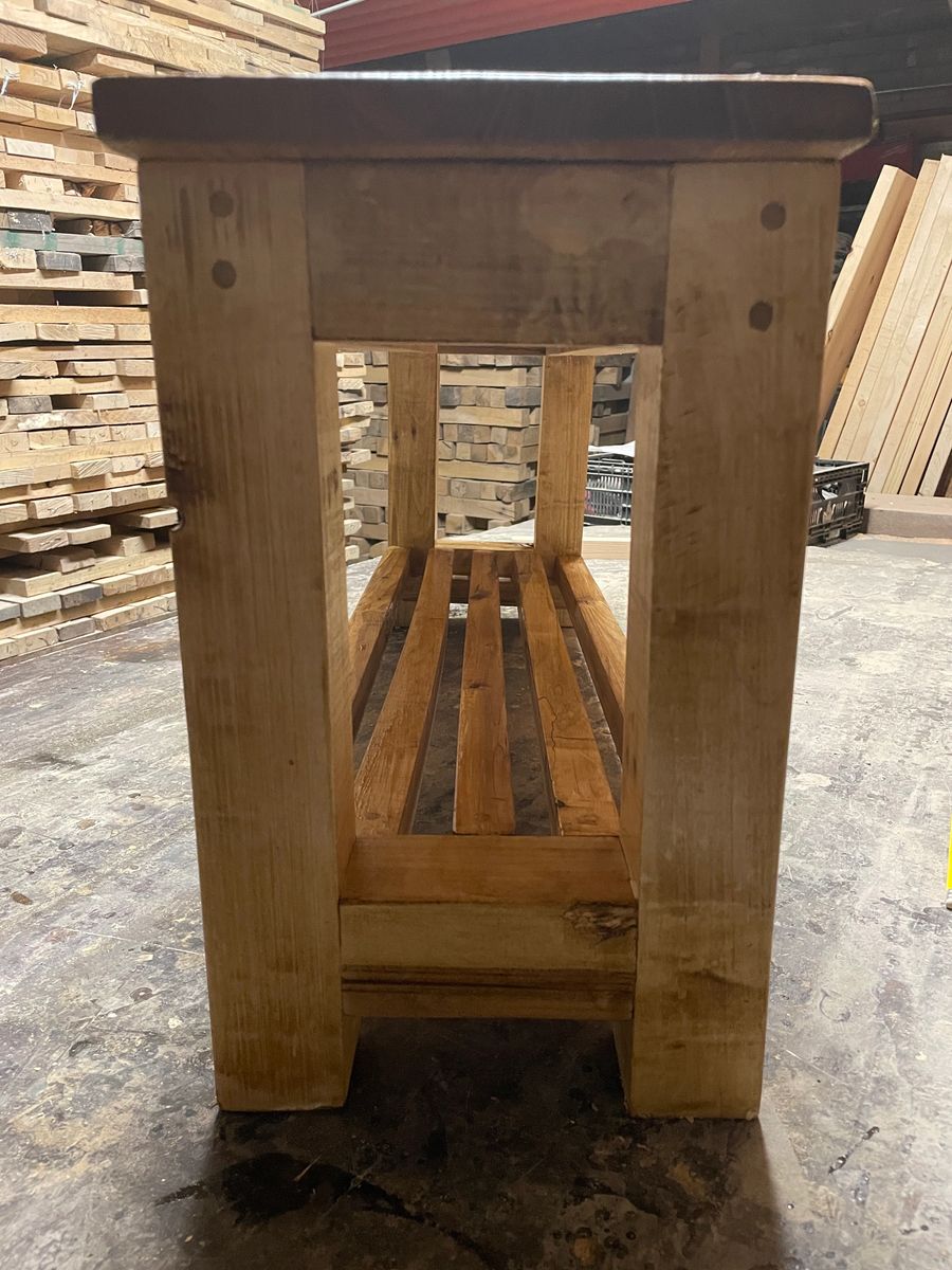 H frame 4 ft bench with a slotted shelf