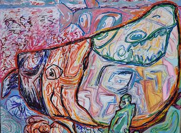 Whales and Sharks. Oil on canvas, 72 x 92 inches.