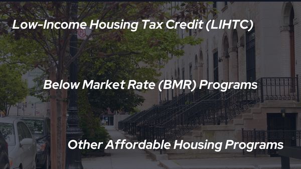 A picture of NY affordable housing with a list: "Affordable Housing, BMR Services, LIHTC Services"