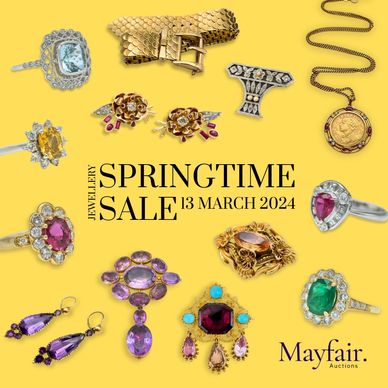 the springtime jewellery auction logo featuring antique jewellery and vintage jewellery