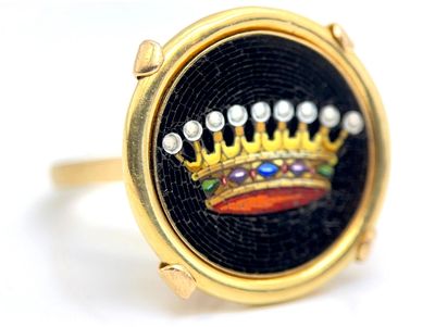 a micro mosaic ring with crown design