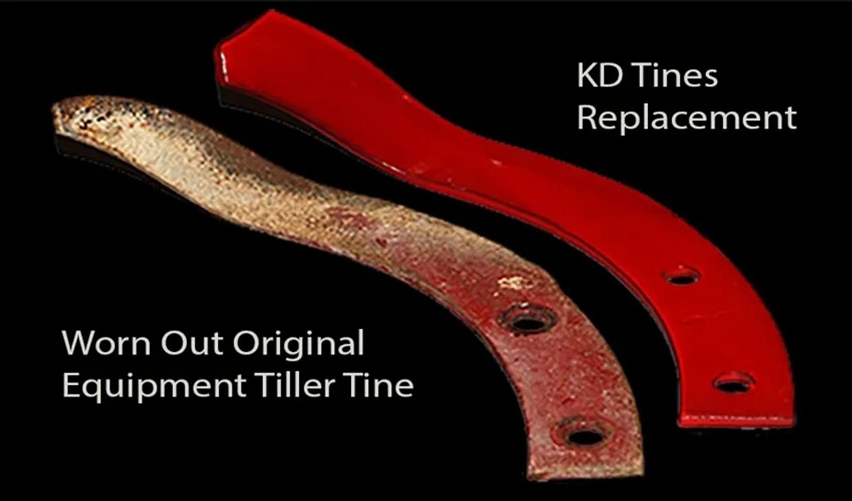 comparison of worn out tiller tine and new tiller 