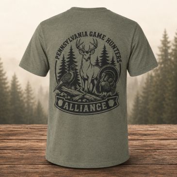 T-shirt with Pennsylvania Game Hunters Alliance design.