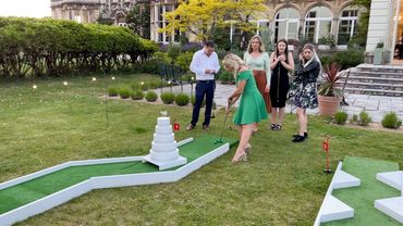 Large Mini Golf course with guests playing  crazy golf