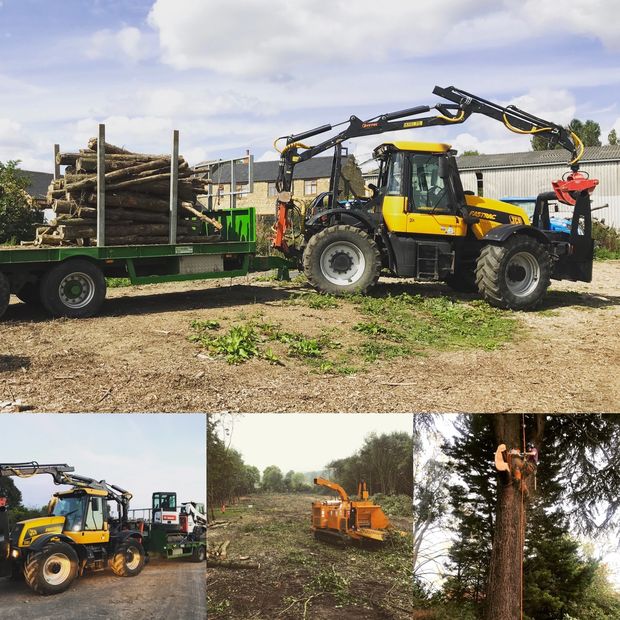 Our Fastrac 3185 in  action moving timber and kit of a site clearance 