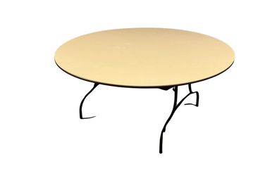 Round banquet table perfect for elegant gatherings, parties or garage sales.