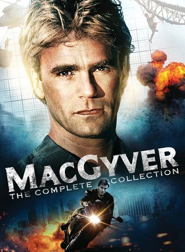 MacGyver complete collection poster featuring action scenes and explosion.
