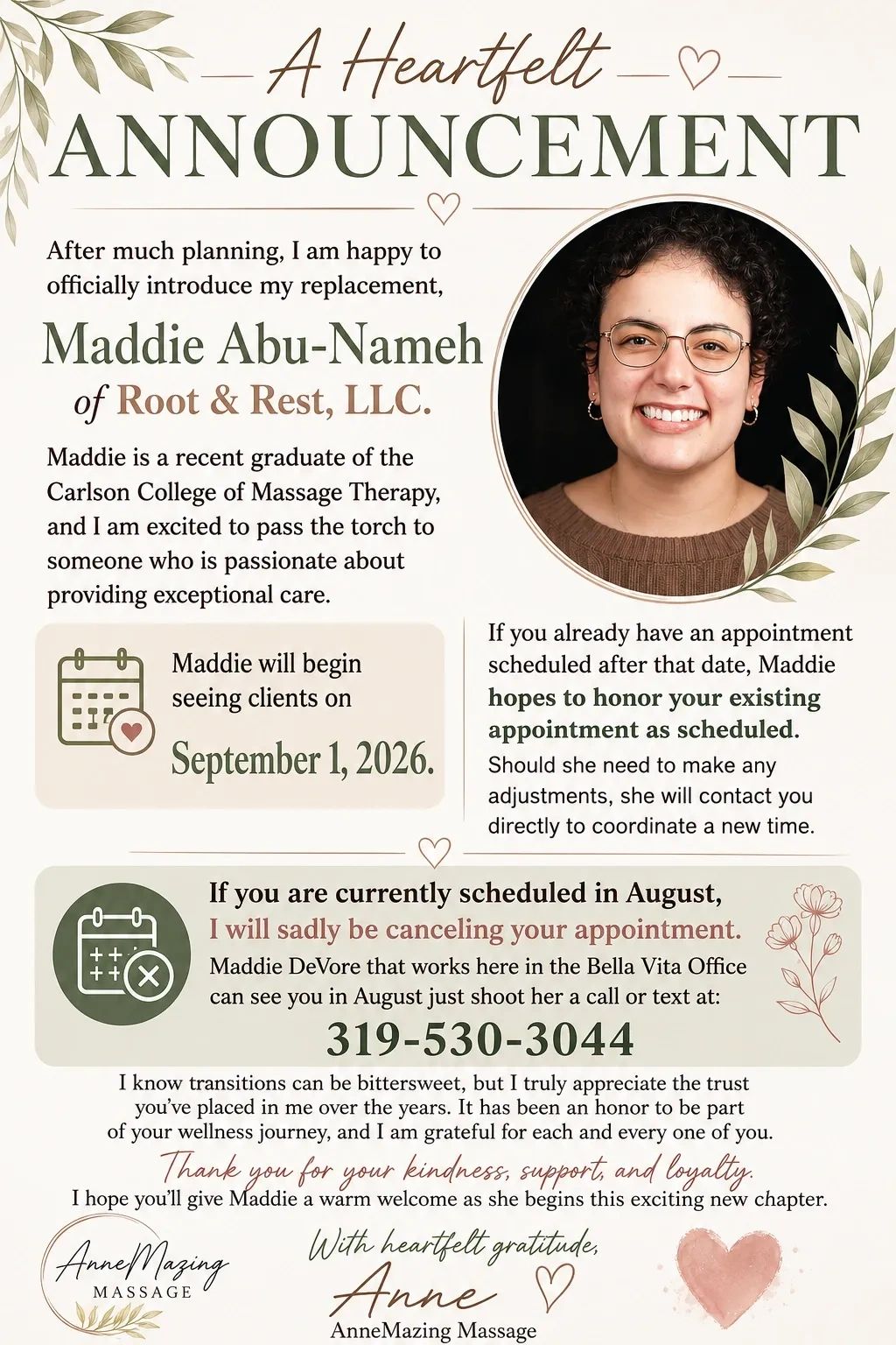 We will give you booking info for Maddie soon!
