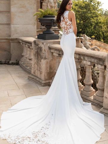 Wedding White sheath bateau Neckline with back detail.