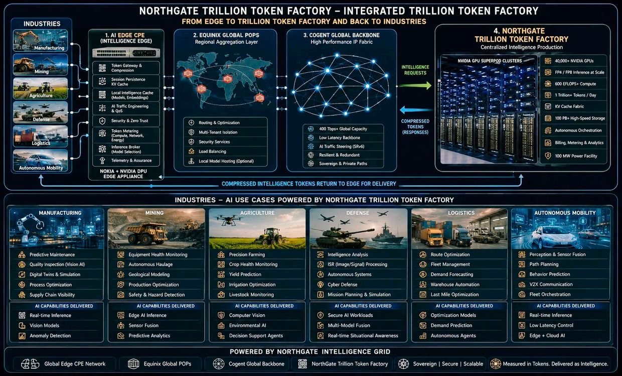 Diagram of Northgate Trillion Token Factory integrating AI and industry use cases.