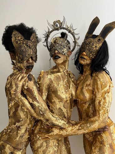Gold body painted statues performers miami event entertainment