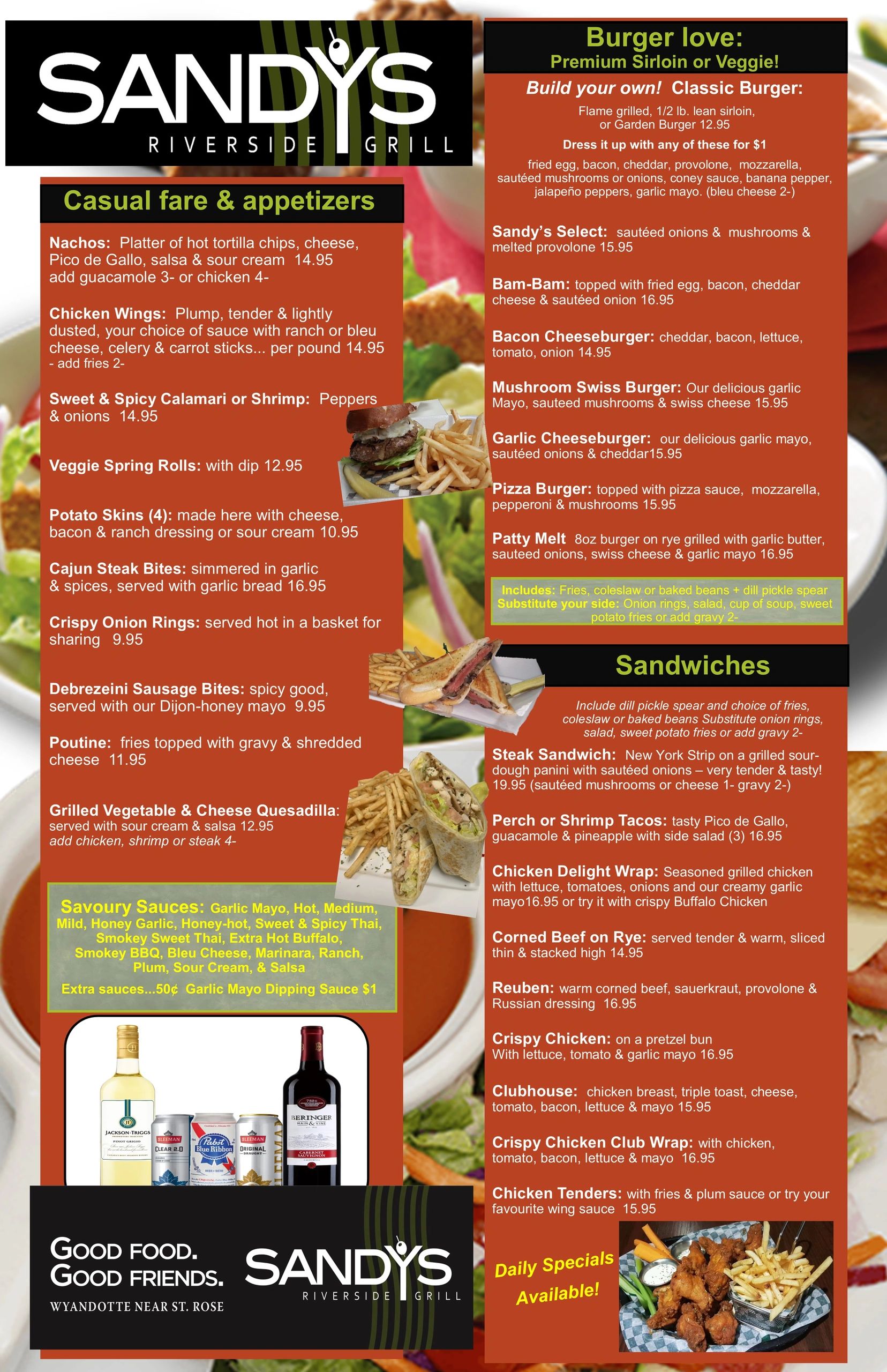 Sandy's Riverside Grill Menu, Restaurant, Food