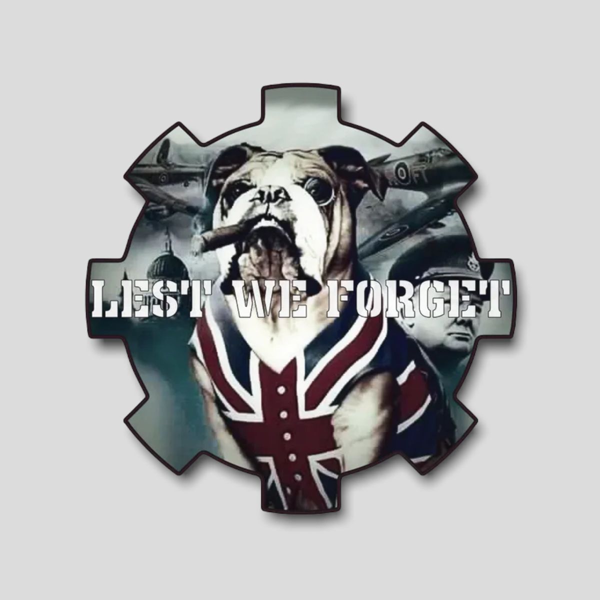 Lest We Forget Bulldog self adhesive vinyl decal sticker in various sizes