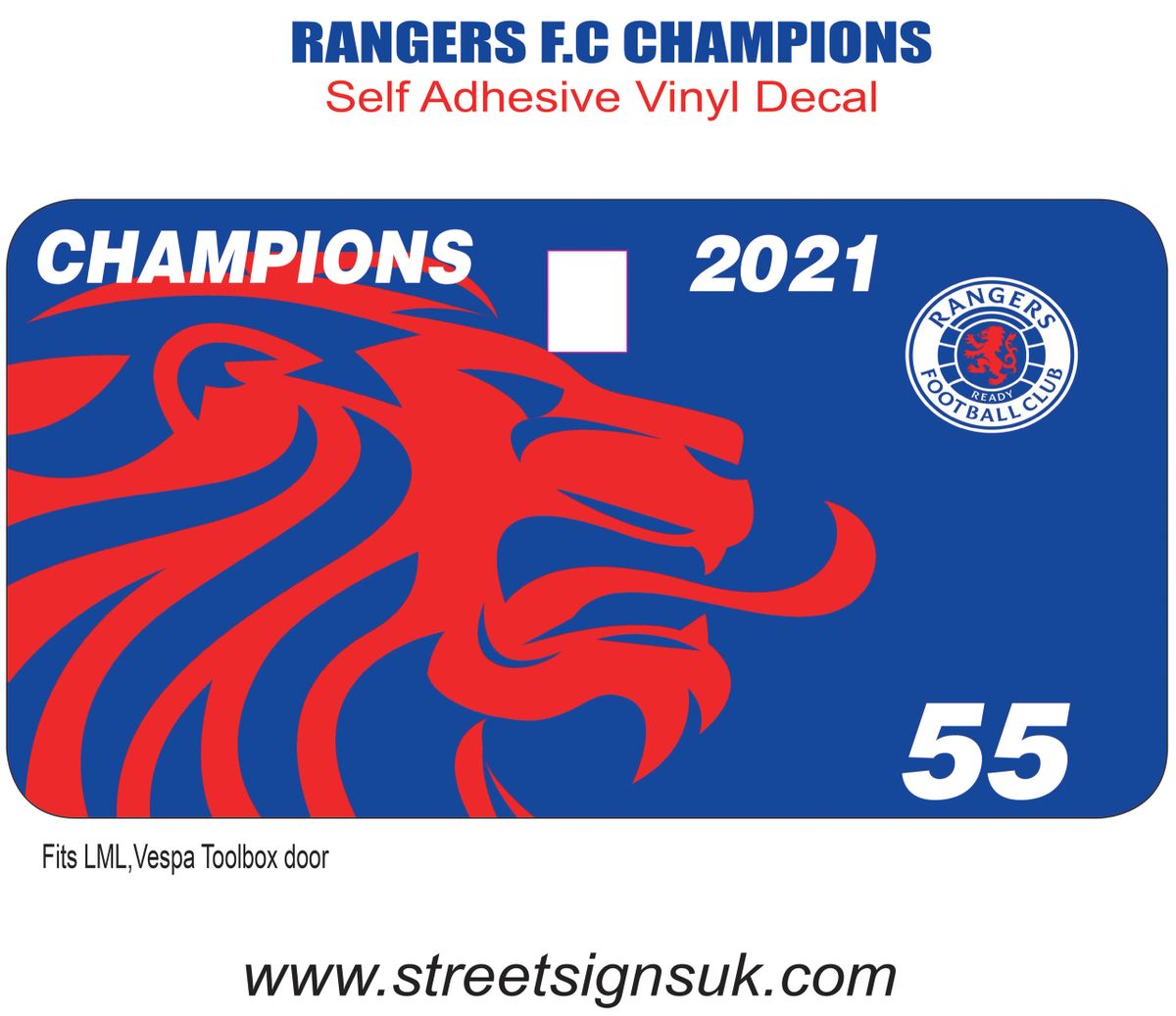 Rangers F C Champions 55 Self Adhesive Vinyl Decal Sticker For Scooter Toolbox Door