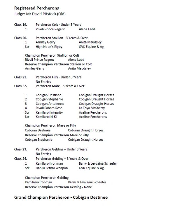 2022 Darling Downs Heavy Horse Festival Registered Percheron show results