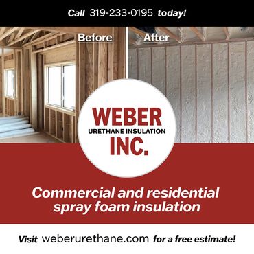 Before and after spray foam insulation by Weber Urethane Inc. for commercial and residential use.