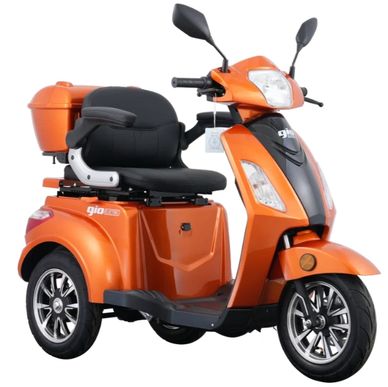 Orange three-wheeled mobility scooter