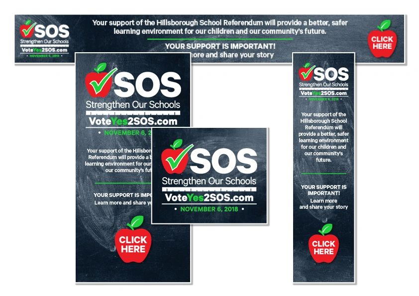 Various sizes banners that ran across the web for the Strengthen Our Schools Campaign.