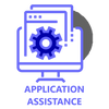 Application Assistance Icon - applications stacked on monitor screen with gear in center
