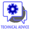 Technical advice Icon - Communication bubbles, stacked with gear inside.